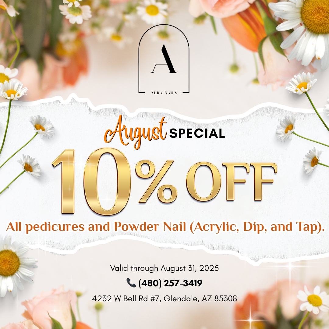 Sparkle This August: Get 10% Off Pedicures & Powder Nails in Glendale, AZ 85308!